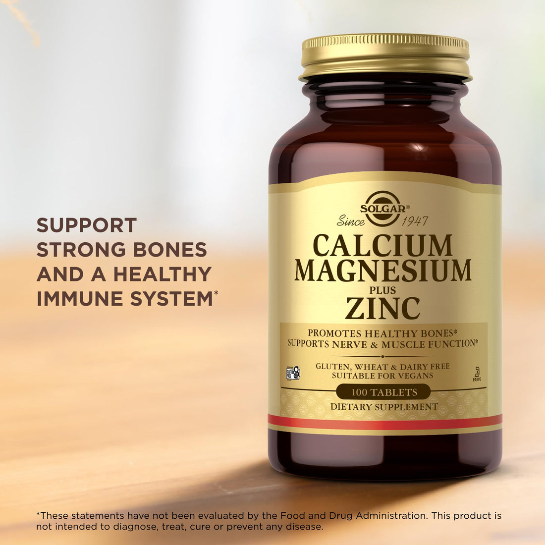 Solgar Calcium Magnesium Plus Zinc, 100 Tablets (Pack of 2) - Promotes Healthy Bones and Teeth - Supports Nerve & Muscle Function - Non-GMO, Vegan, Gluten Free, Dairy Free, Kosher - 66 Total Servings