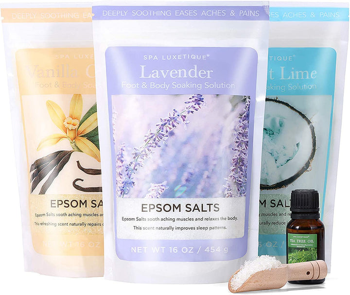 Epsom Salts for Soaking, Spa Luxetique Bath Salts for Women Gifts Set with Lavender, Vanilla and Coconut Scent Bath Set with Tea Tree Oil Gifts for Mom Mother's Day Gifts