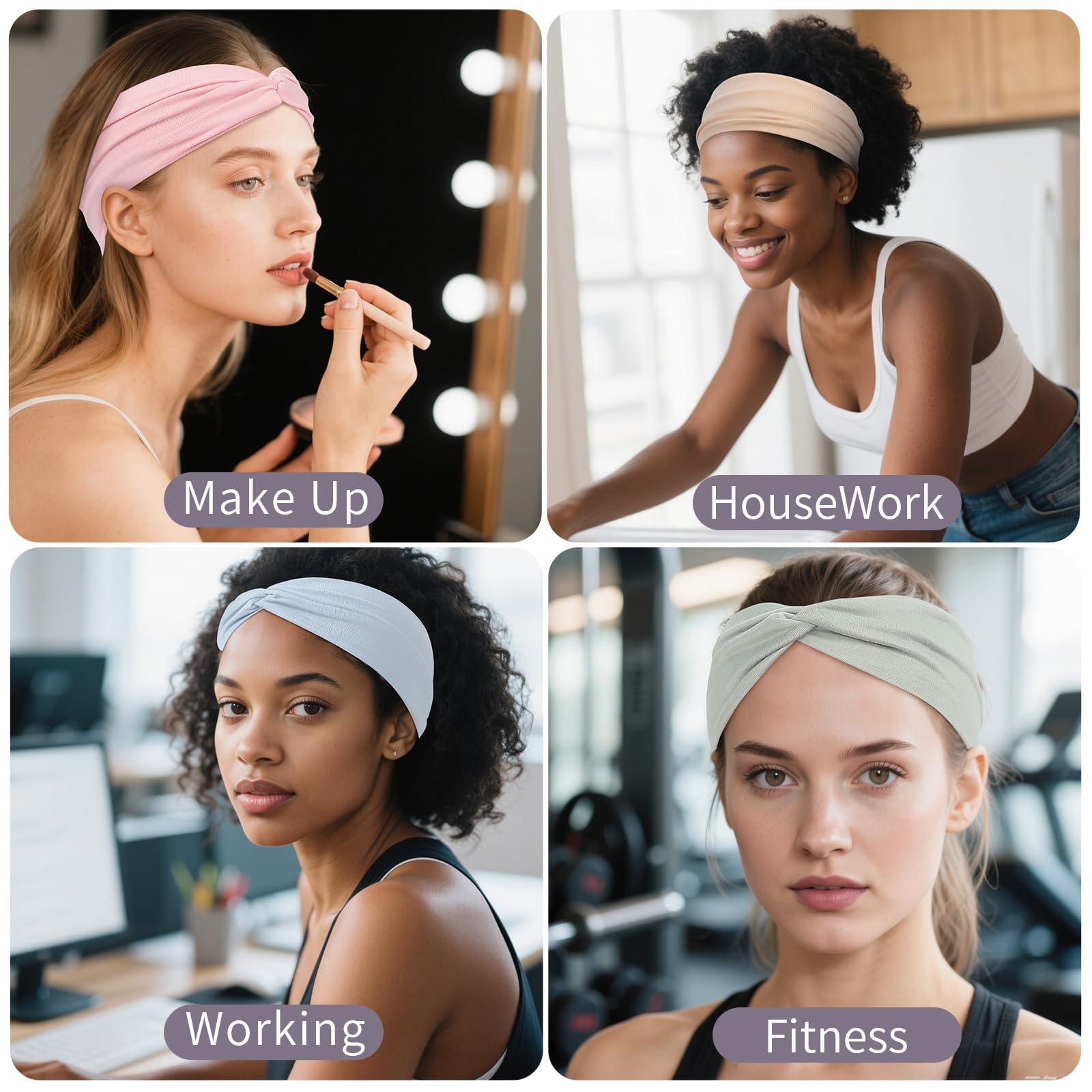 12 Pcs Stretchy Headbands for Women, Absorbed Sport Headband Soft Twist Knotted Hairbands for Daily Life Yoga Workout(Light yellow/Pink/Blue/Green)