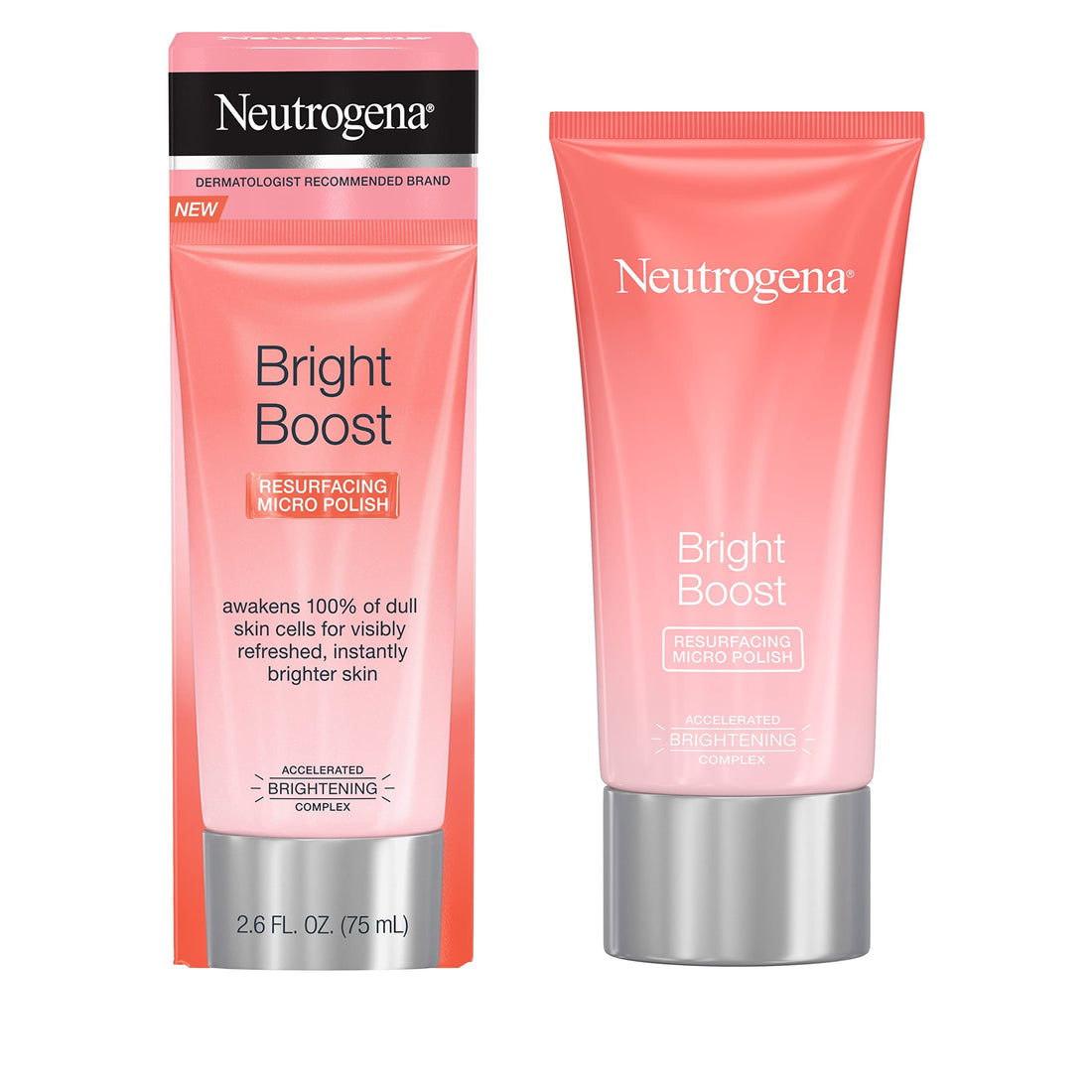 Neutrogena Bright Boost Resurfacing Facial Exfoliator with Glycolic and Mandelic AHAs Gentle Skin Resurfacing Face Cleanser for Bright Smooth Skin, Micro Polish, 2.6 Fl Oz