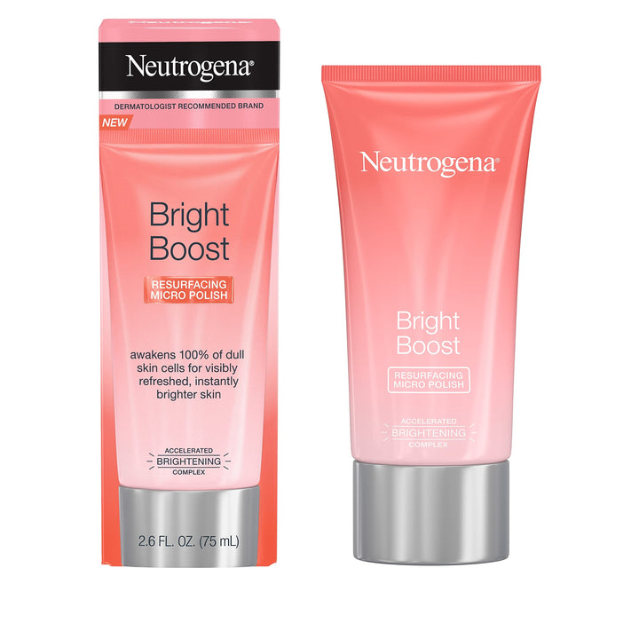 Neutrogena Bright Boost Resurfacing Facial Exfoliator with Glycolic and Mandelic AHAs Gentle Skin Resurfacing Face Cleanser for Bright Smooth Skin, Micro Polish, 2.6 Fl Oz
