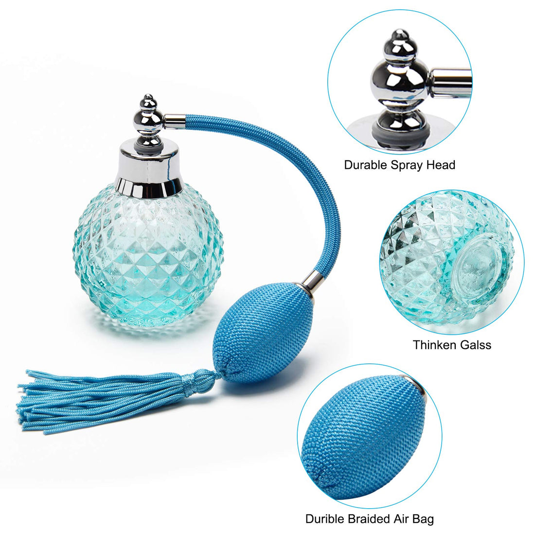 Coolrunner Crystal Art Vintage Style Refillable Perfume Atomizer Long Spray Bottle 100ml (Blue)