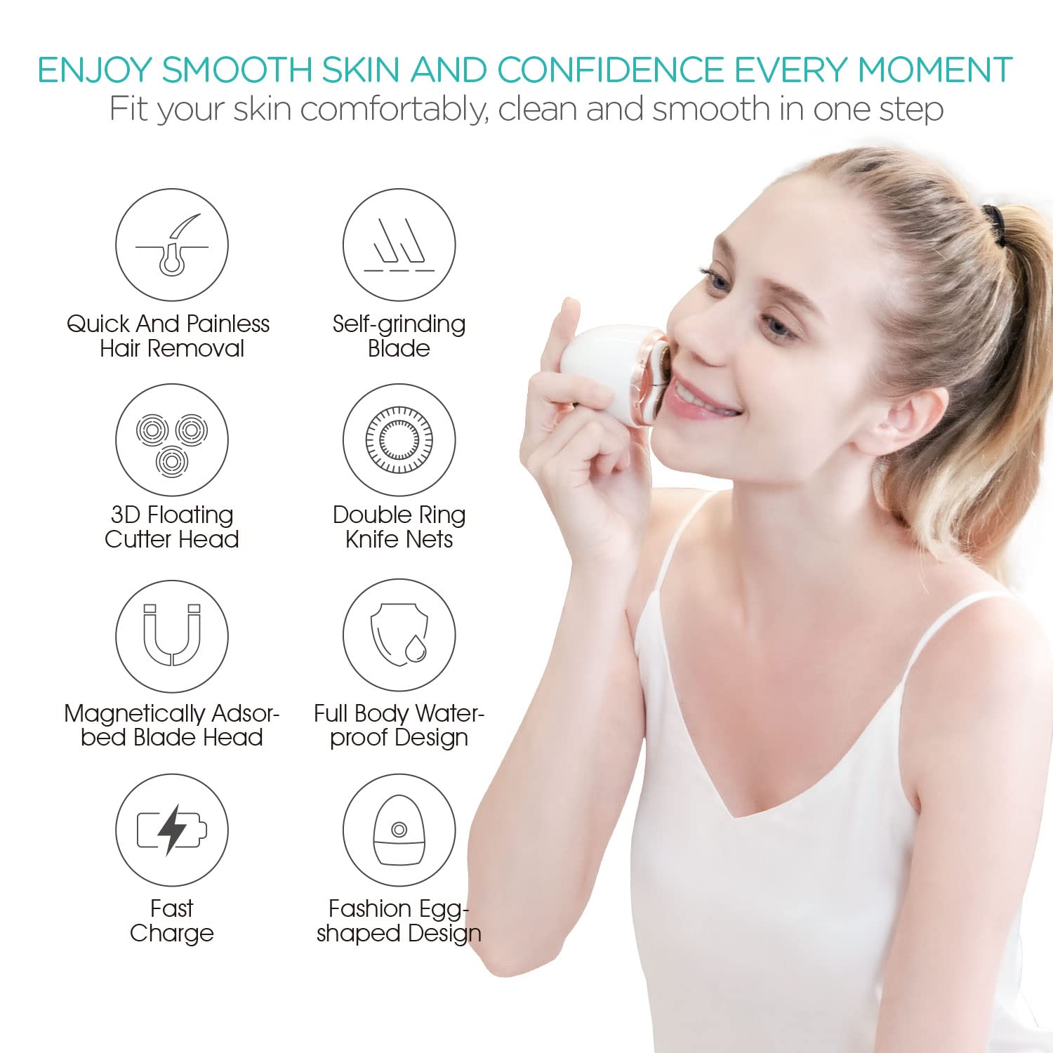 VOGOE ES300 Women's Electric Shaver Epilator for Women Face Legs Armpits Bikini Zone Wireless Wet and Dry Shaver Electric Shaver Waterproof