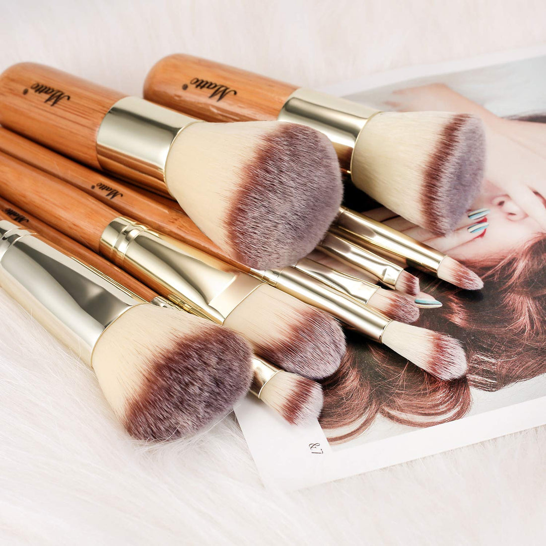 Matto 9-Piece Bamboo Makeup Brush Set with Travel Bag