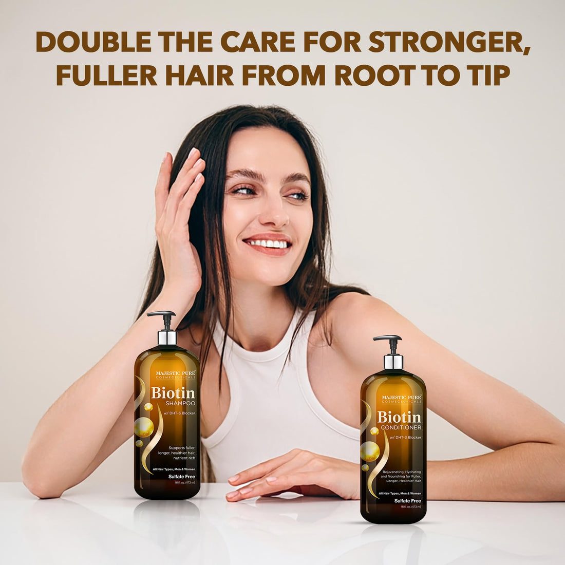 MAJESTIC PURE Biotin Shampoo and Conditioner Set with DHT Blocker Complex - Hydrating, Nourishing & Supporting Healthy Hair, Sulfate Free, for Men & Women - 16 fl oz each