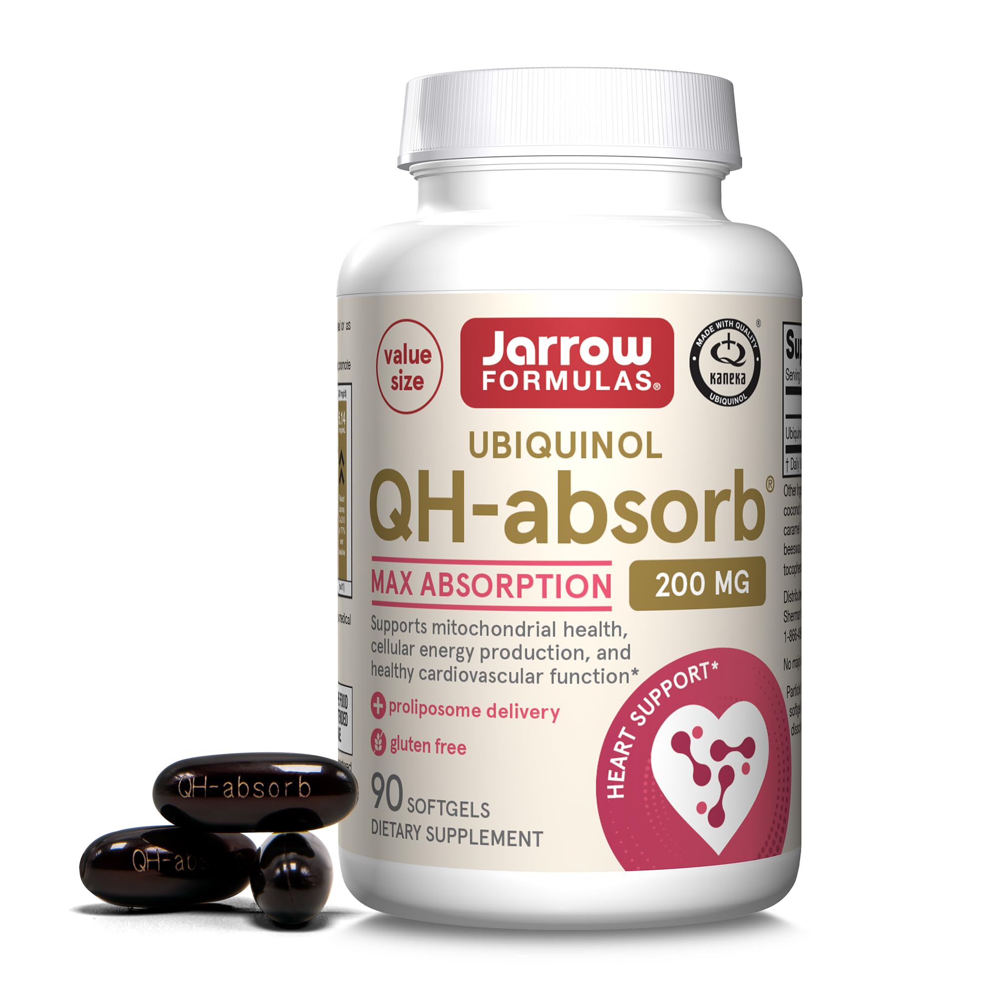 Jarrow Formulas QH-Absorb 200 mg - Active Antioxidant Form of Co-Q10 - Dietary Supplement - Supports Mitochondrial Energy Production & Cardiovascular Health - 90 Softgels