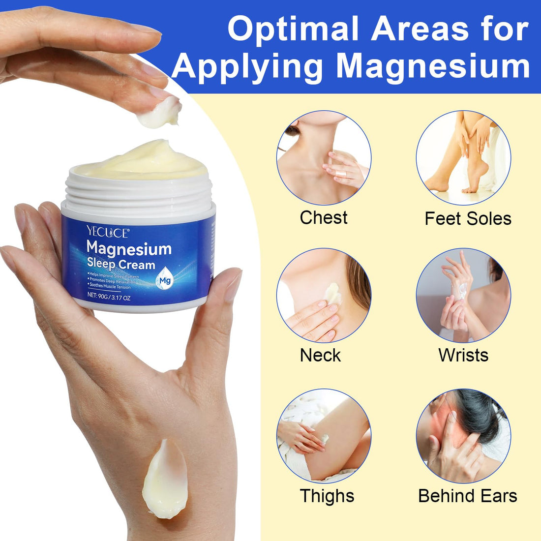 Qxmlucky Magnesium Cream for Sleep - Topical Magnesium Oil for Feet, Pure Premium Magnesium Lotion for Body with Vitamin E and Almond Oil for Muscle Soreness, 2pcs