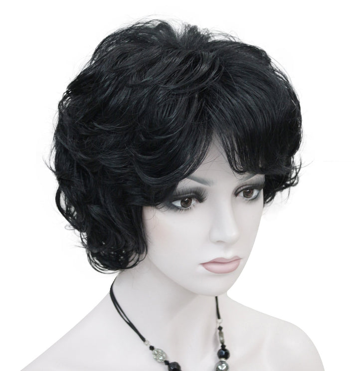 Lydell Women's Short Curly Wavy Wig Synthetic Hair Full Wig 6 inches (#1 Black)