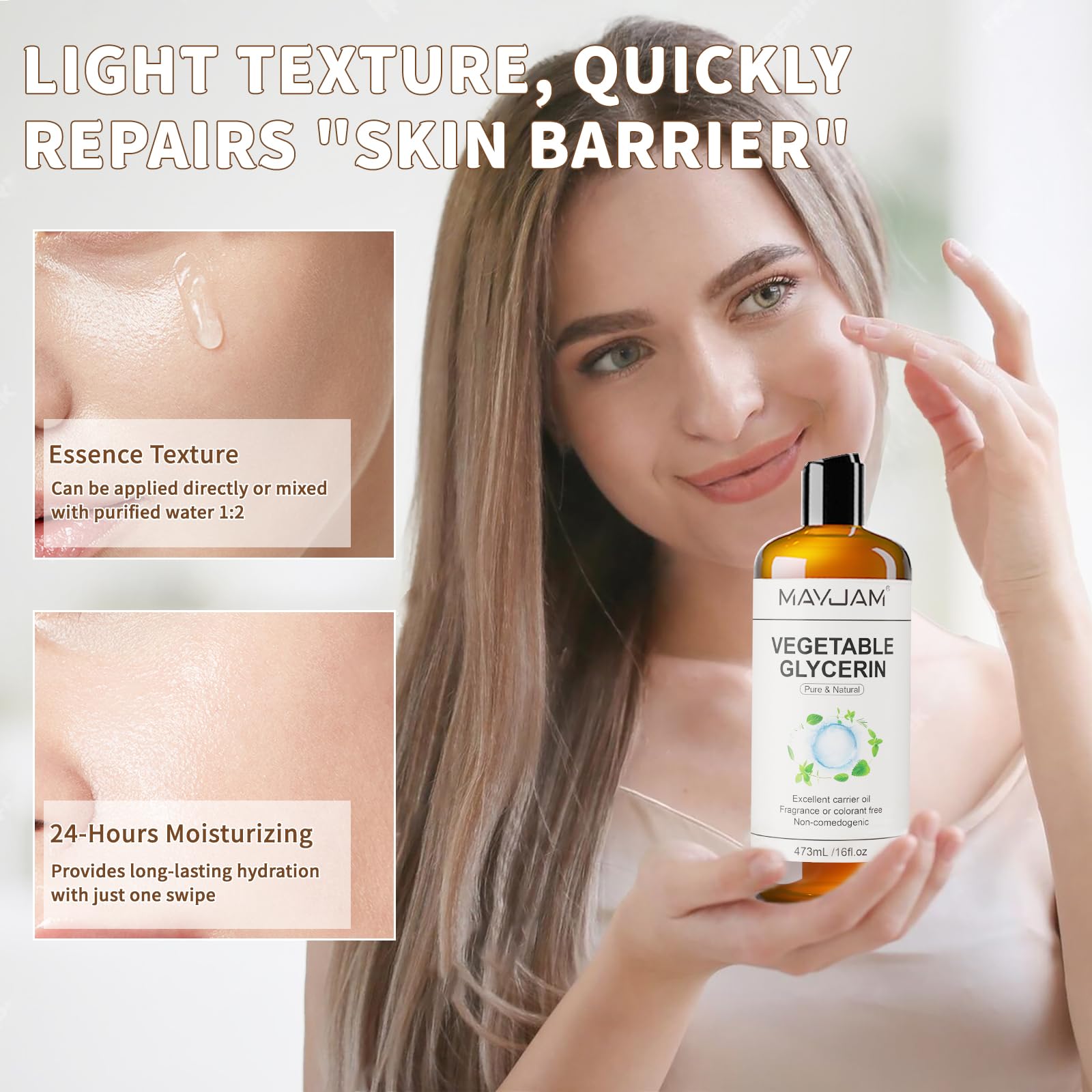 MAYJAM Pure Vegetable Glycerin for Skin,Crafts,Face,Hair Large 16 oz No Palm Oil Natural liquid Glycerine Makeup Remover Body Oils Massage Oil Deeply Moisturizing and Hair Benefits,DIY Beauty Products