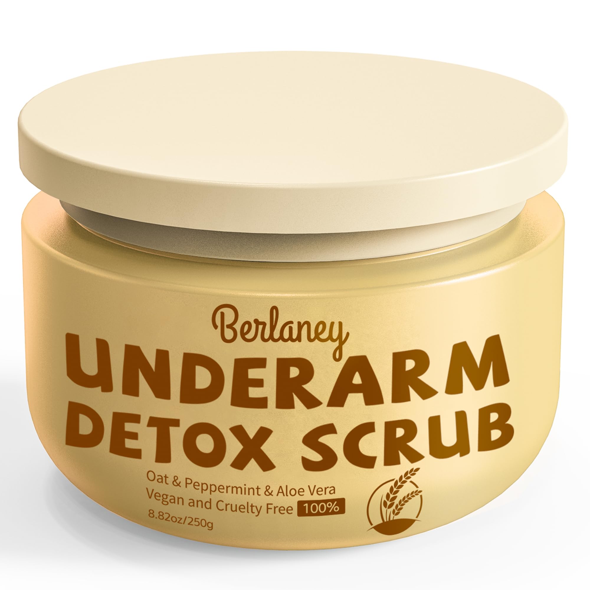 Oat Armpit Detox Scrub 8.8 oz with Peppermint, Aloe Vera and Walnut Shell Powder, Underarm Scrub Helps on Removing Odor, Deep Cleanse & Exfoliating, for Legs, Knee, Feet, Hands Whole Body, Armpit