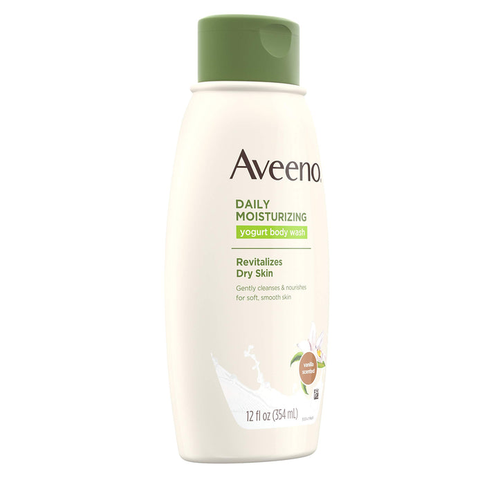 Aveeno Daily Moisturizing Yogurt Body Wash for Dry Skin with Soothing Oat & Vanilla Scent, Gentle Body Cleanser, 12 fl. oz (Pack of 2)
