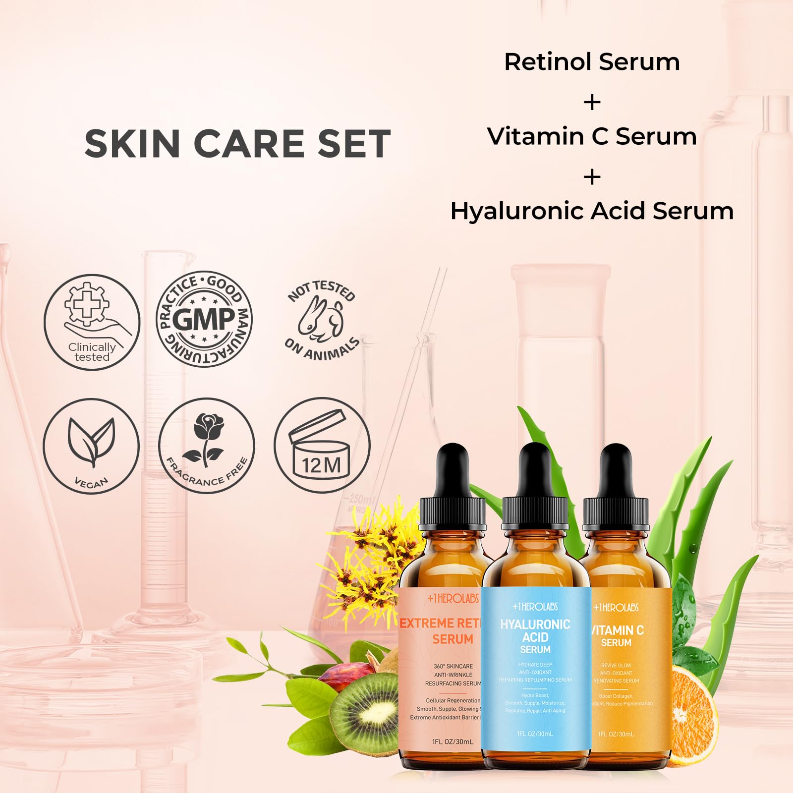 Facial Skin Care Set– Retinol Serum, Vitamin C & Hyaluronic Acid for Face – Anti Aging Face Serum Set for Women – Firm, Wrinkle Smoothing, Dark Spot Corrector, Brighten Dullness