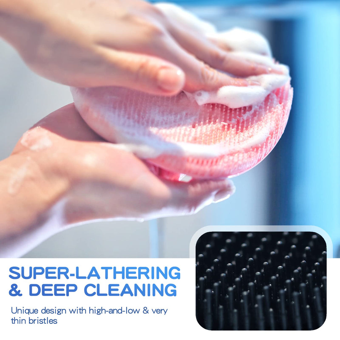 ManmiHealth Silicone Back Scrubber(Thick Bristles) & Soft Bath Glove Set, Super-Exfoliating Body Scrubber & Super-Lathering Shower Brush Combination, with a Free Hook.(Black)