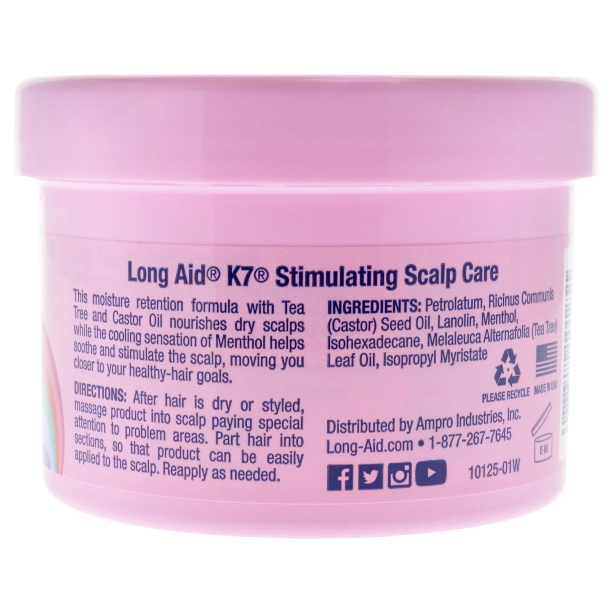 AmPro Long-Aid K7 Stimulating Scalp Care Conditioner - Tea Tree and Castor Oil Nourishes Dry Scalps - Cooling Sensation of Menthol Helps Soothe and Energize - Free of Alcohol and Dyes - 8 oz