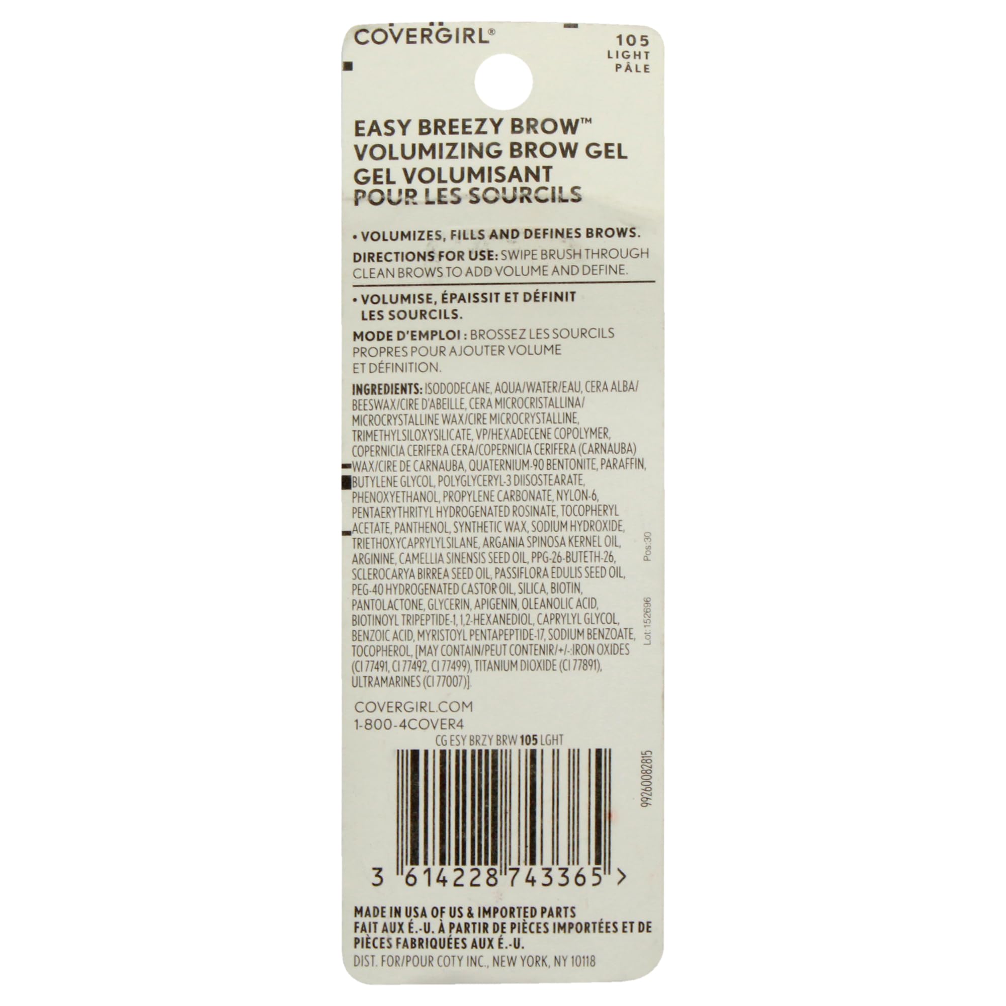 COVERGIRL - Easy Breezy Brow Volumizing Gel, Holds Brows for 24 Hours, Infused with Argan Oil & Biotin, 100% Cruelty-Free