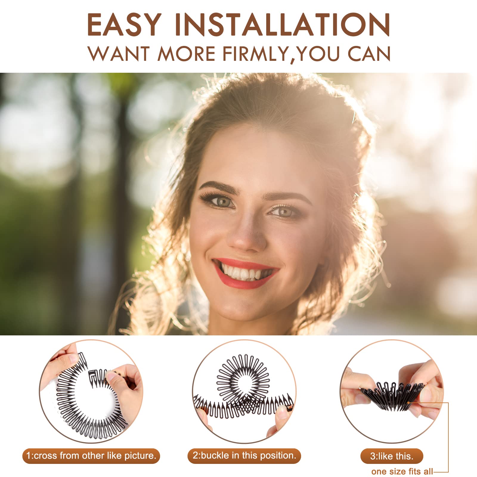 TUICARE 3Pieces Flexible Plastic Circular Stretch Hair Combs, Headband Hairband Holder for Women Girls