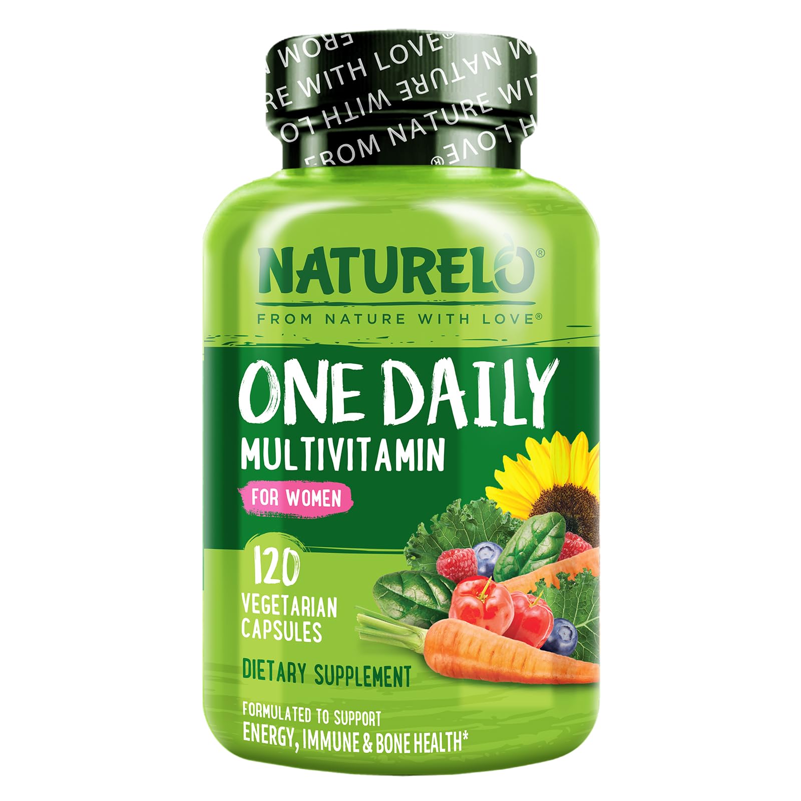 NATURELO One Daily Multivitamin for Women - Energy Support - Whole Food Supplement to Nourish Hair, Skin, Nails - Non-GMO - No Soy - Gluten Free - 120 Capsules - 4 Month Supply