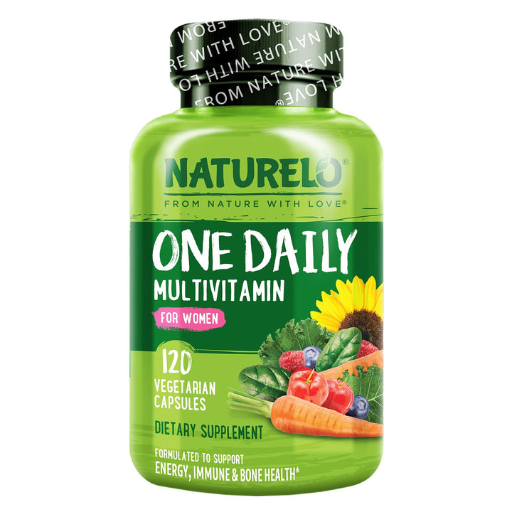 NATURELO One Daily Multivitamin for Women - Energy Support - Whole Food Supplement to Nourish Hair, Skin, Nails - Non-GMO - No Soy - Gluten Free - 120 Capsules - 4 Month Supply