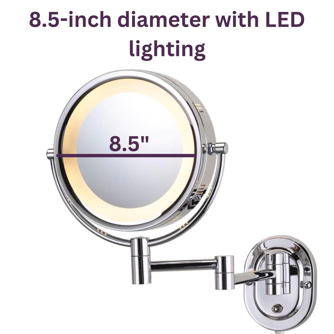 Jerdon HL65C 8-Inch Lighted Wall Mount Makeup Mirror with 5x Magnification, Chrome Finish