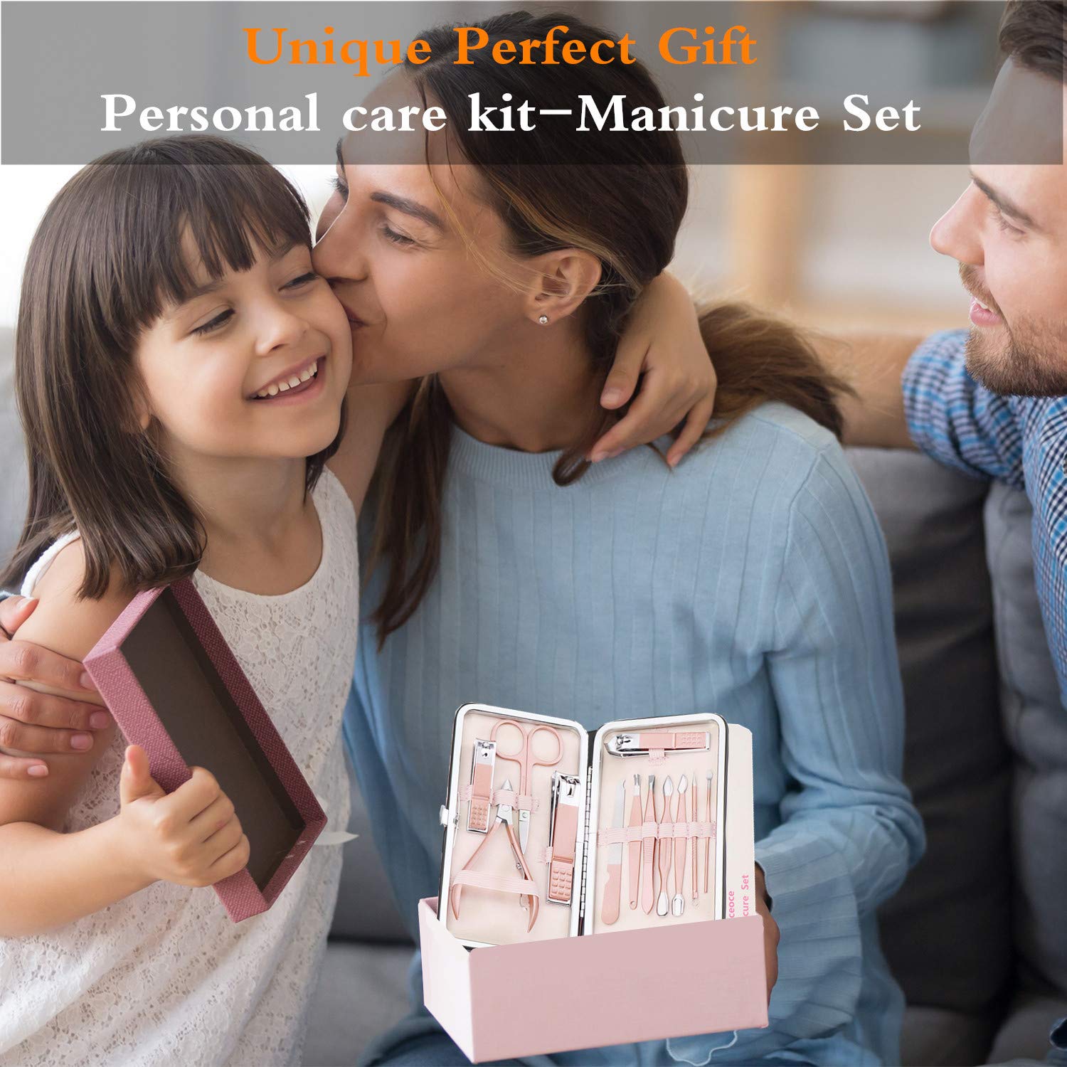 Nail Clippers Set Manicure Pedicure Kit - Manicure Set Women Professional Stainless Steel Pedicure Nail Clipper Tools + Aceoce Travel Luxury 12 In 1 With Grooming Travel Leather (Rose Glod)