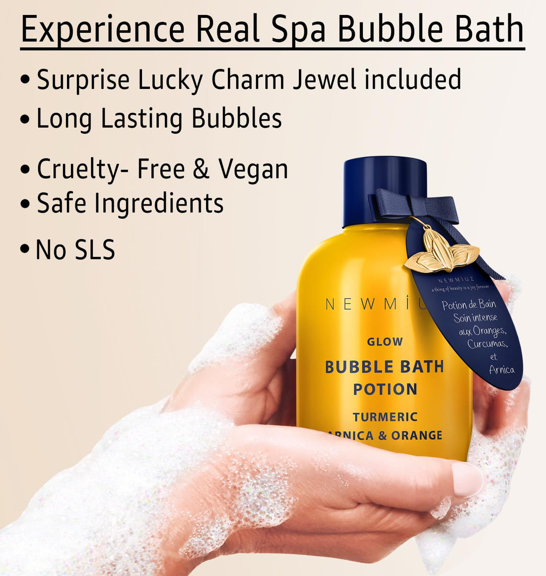 Nutritious Bubble Bath Long Lasting Foam Turmeric Orange Arnica Essential Oil Skin Healing Moisturizing Relaxing Stress Relief Spa Gift for Women