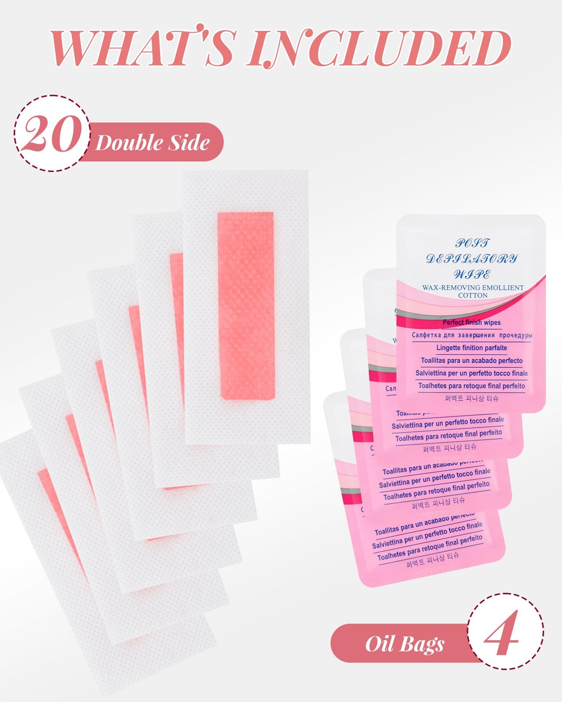 OPOX 40PCS Facial Wax Strips for Hair Removal, Facial Hair Removal for Women, Waxing Kit for Women's Face, Bikini, Chest, Body, Arms, Legs, Back, & Brazilian | 40ct Waxing Strips & 4 calming Oil Wipes