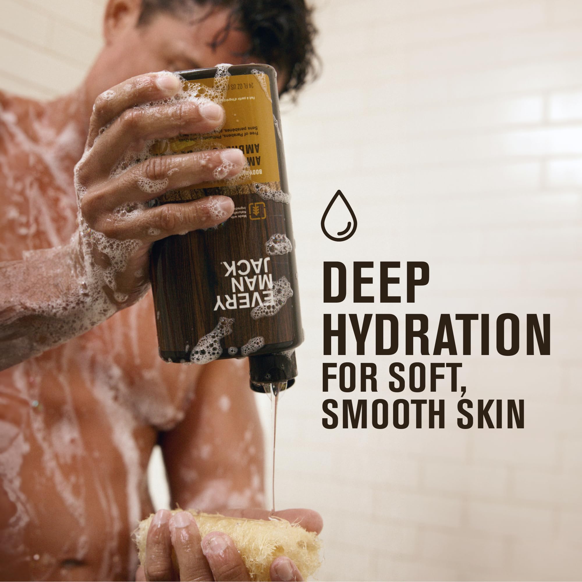 Every Man Jack Nourishing Amber + Sandalwood Mens Body Wash for All Skin Types - Cleanse, Nourish, and Hydrate Skin with Naturally Derived Coconut, Glycerin - 33.8 fl oz - 2 Bottles