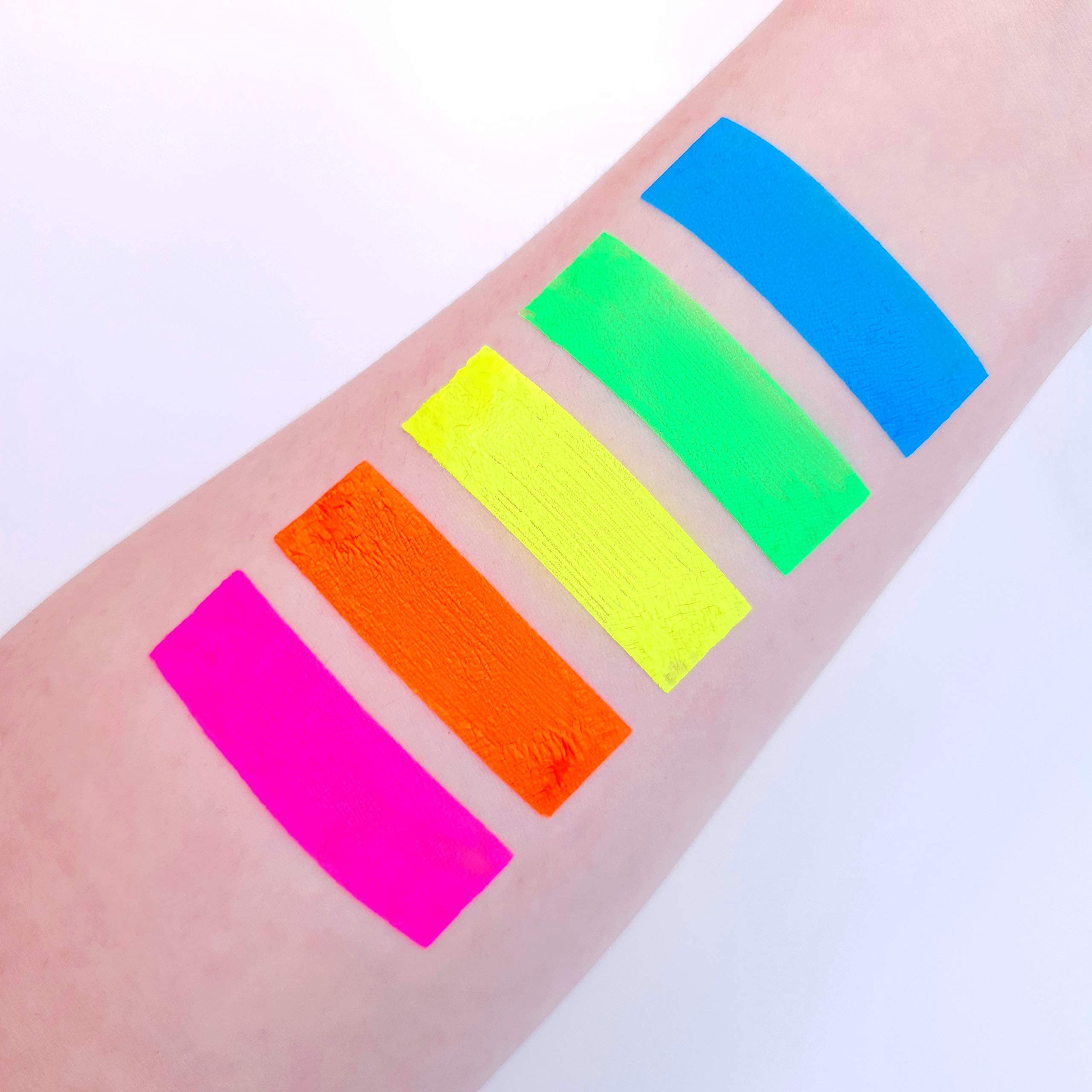 UV Glow Blacklight Neon Face & Body Paint - 10ml NEON SET of 5 - Fluorescent & Super Bright