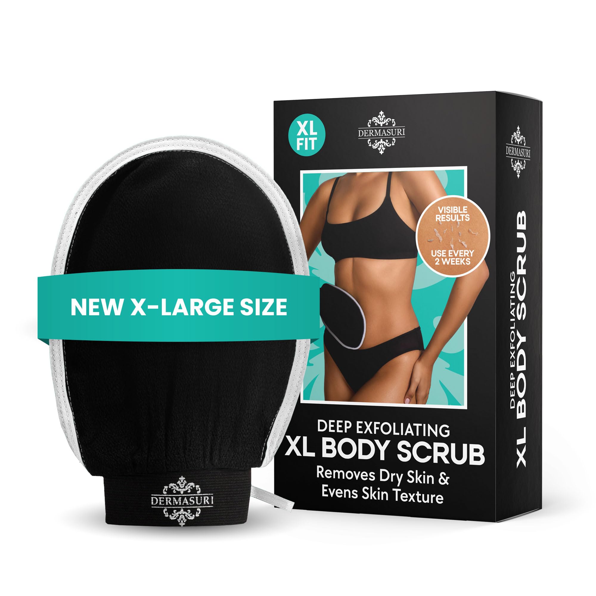 Dermasuri Deep Exfoliating Glove – Korean Exfoliating Mitt, Body Scrubber for Shower, Buffs Dry & Dead Skin, Keratosis Pilaris Treatment, Body Scrub, Skin Exfoliator for Men & Women, Reusable - XL