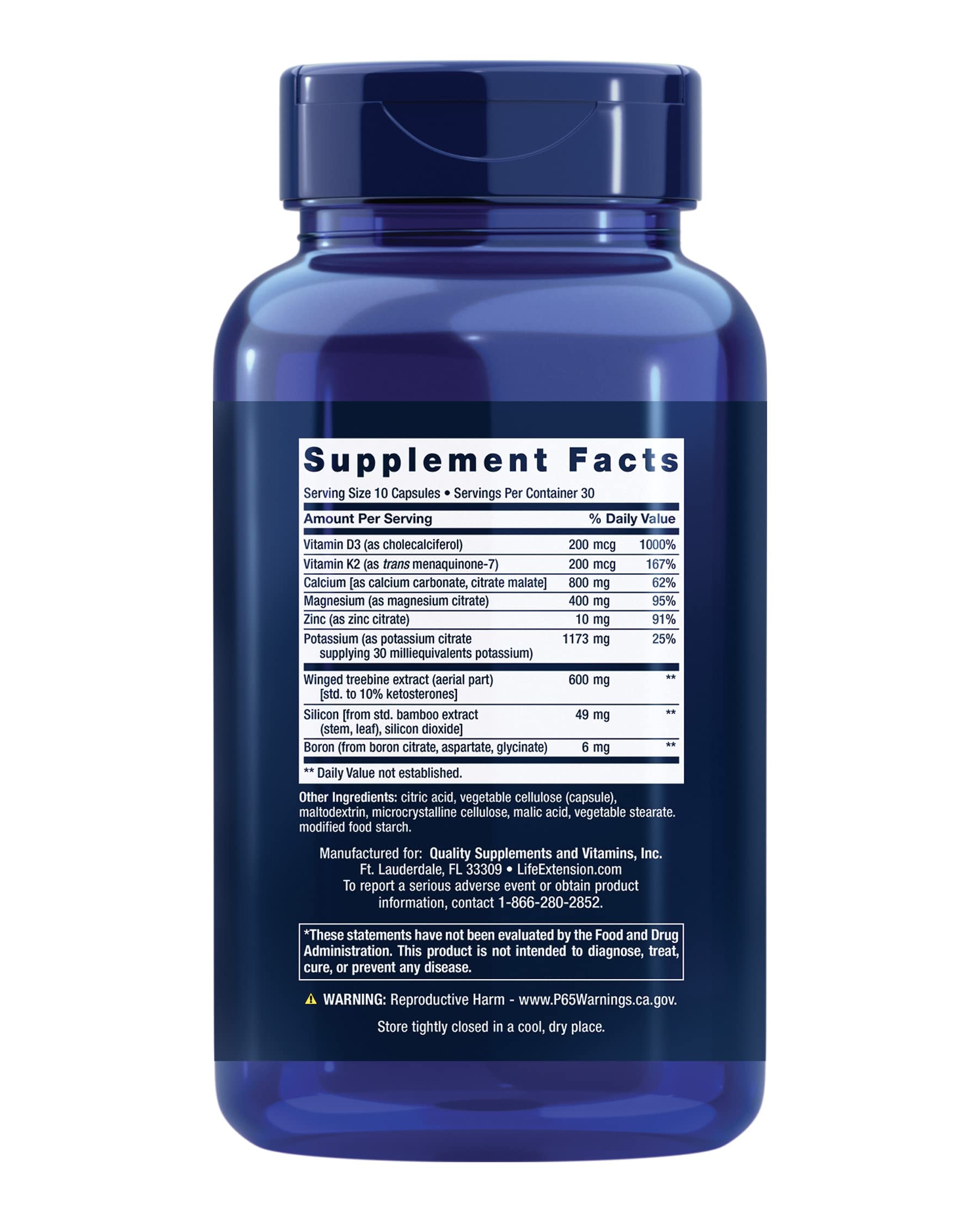 Life Extension Dr. Strum's Intensive Bone Formula, Cissus quadrangularis, Calcium, Vitamin D3, K2, Magnesium, zinc, Potassium, Boron, Bone Health Support Formula, Gluten Free, Non-GMO, 300 Capsules