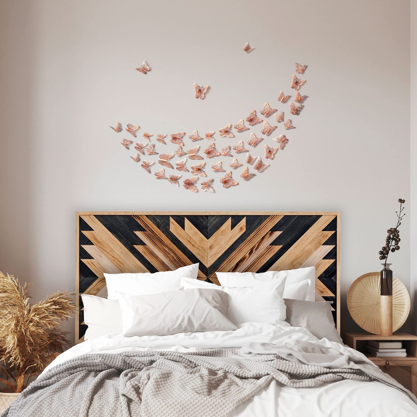 3D Butterfly Wall Decor Stickers Rose Gold Butterfly Decorations Party, 48Pcs 4 Patterns 3 Sizes, Butterfly Cake Decorations Paper Butterflies Wall Decals for Kids Baby Nursery Room Bedroom Birthday