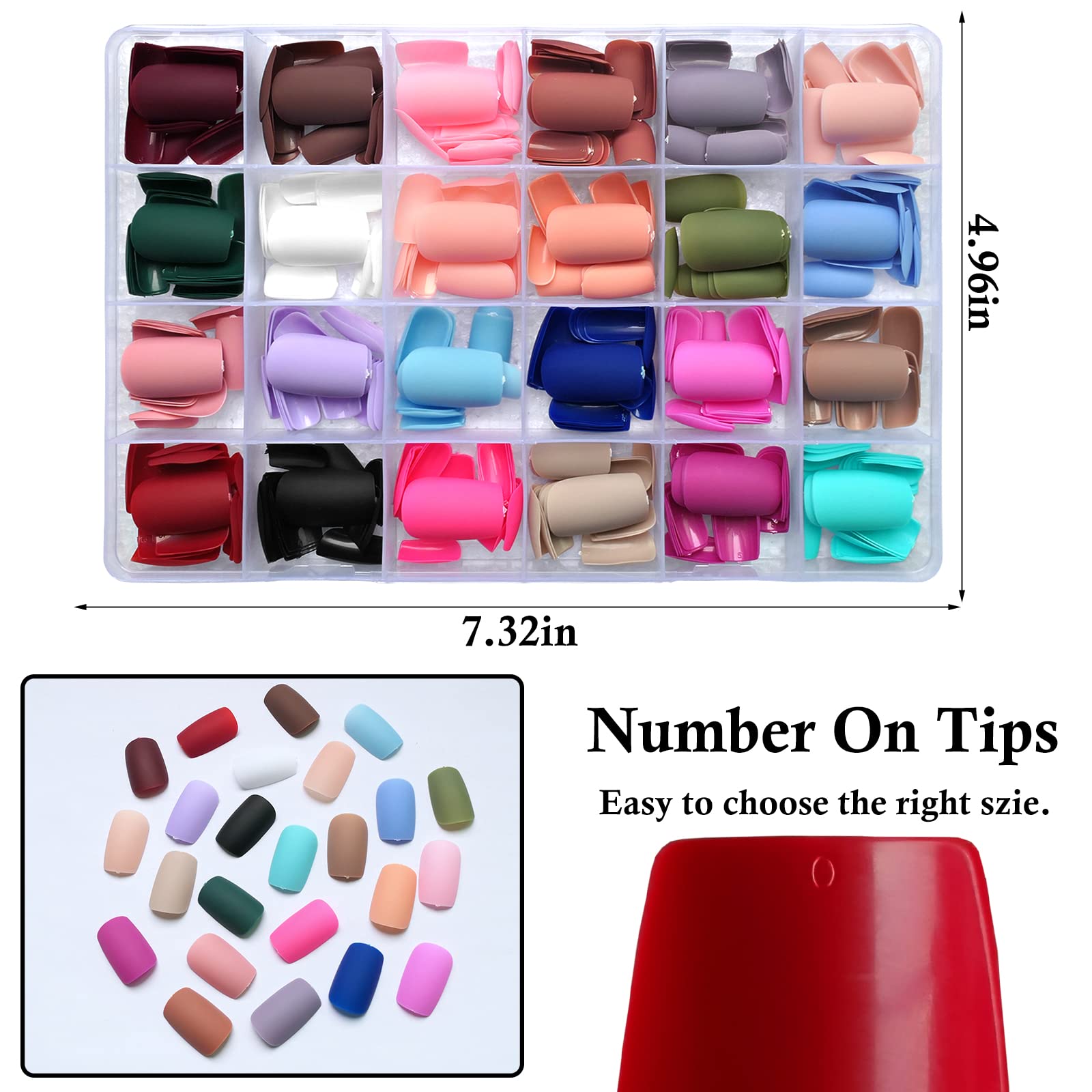 LoveOurHome 576pc Square Press on Nails Medium Matte Fake NailsTapered Square Full Cover Medium False Nails Press ons Nail Square Artificial Fingernails Colored Presson Nail Tips for Women Girls