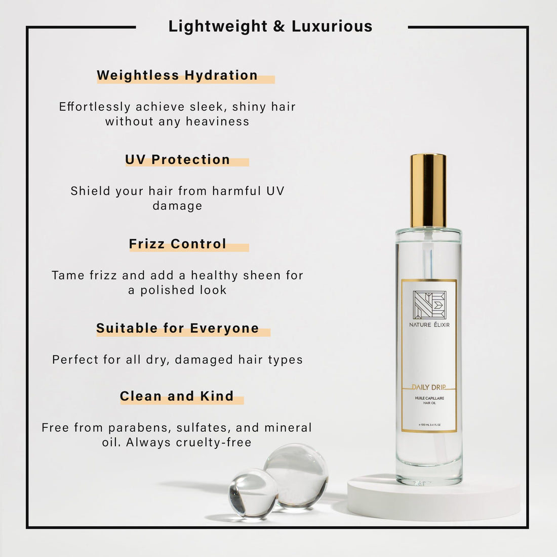 Nature Elixir Nature Elixir DAILY DRIP - Weightless Hair Oil with UV Protection - Oil for Hair Dry I 3.4oz 100ml