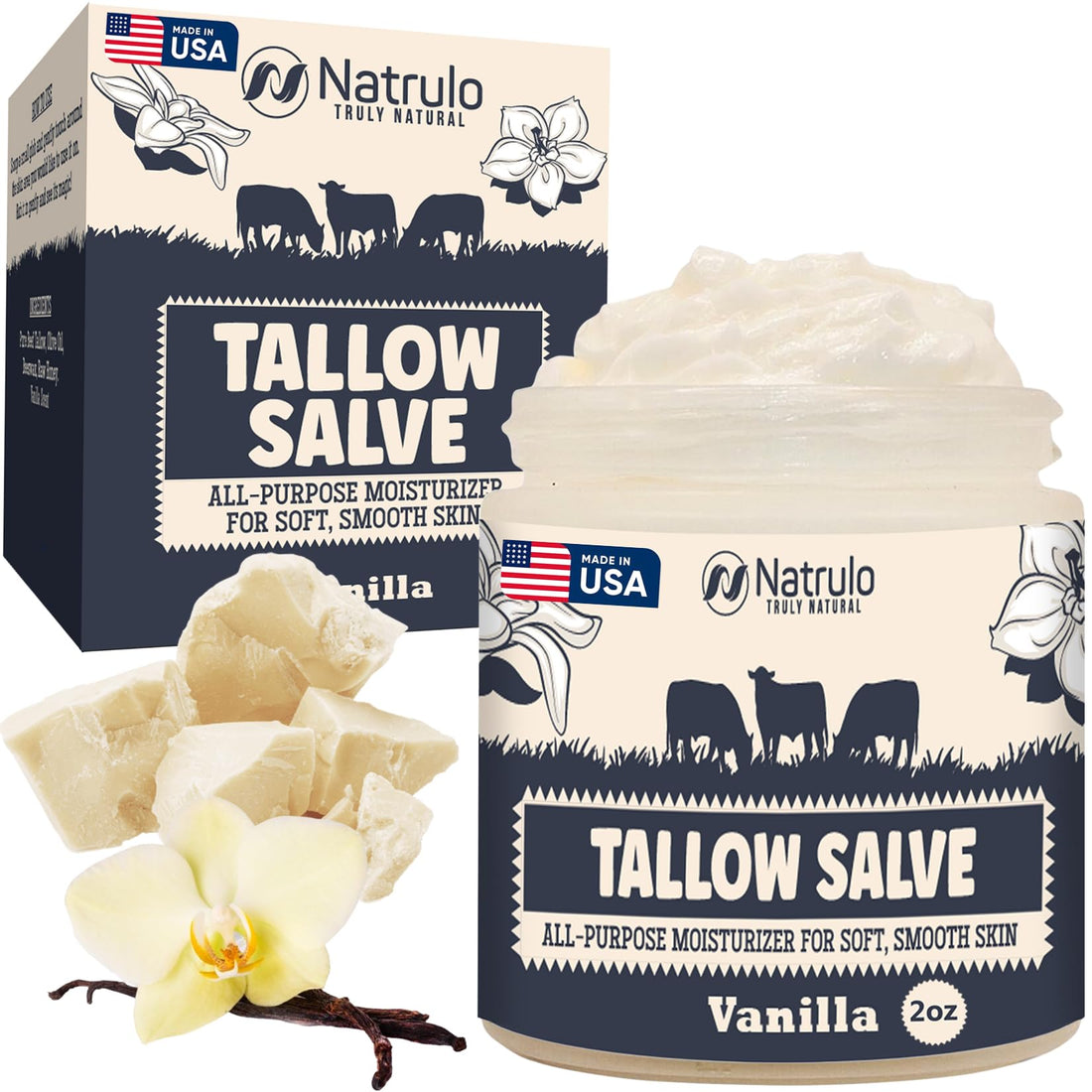 Beef Tallow Salve – All Natural Grass Fed Beef Tallow & Honey All Purpose Balm – Moisturizing Body Salve Great for Eczema, Cracked, Dry, Itchy, Irritated Skin – Skin Repair Skincare Made in USA