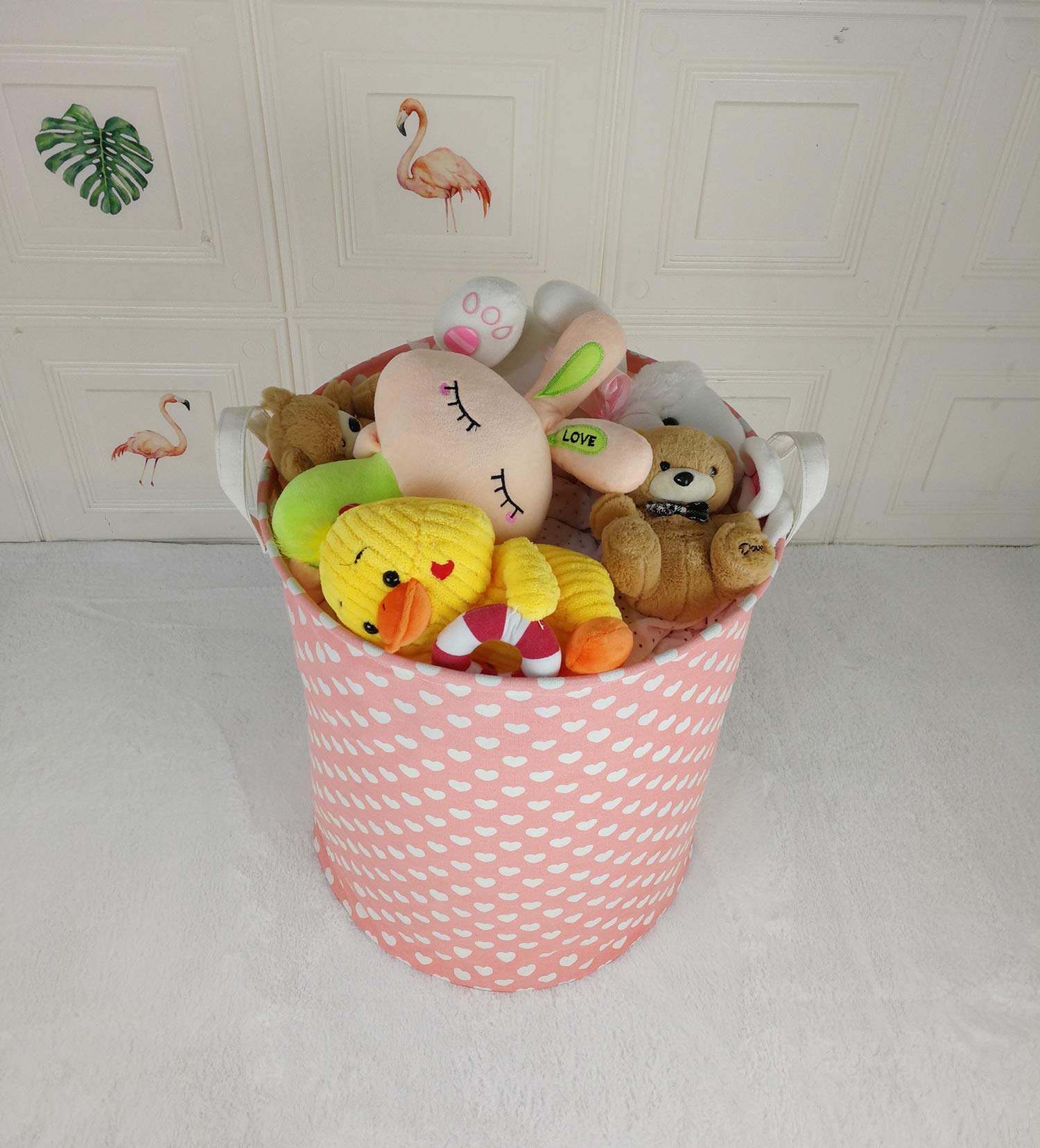 MAIZMZ Pink Laundry Basket Kids Hamper Storage Bins Girls Nursery Hamper Waterproof Organizer Toy Box Large Canvas Collapsible Chest for for Bedroom,Clothes Organizer Basket,Toys Bin,Room Decor