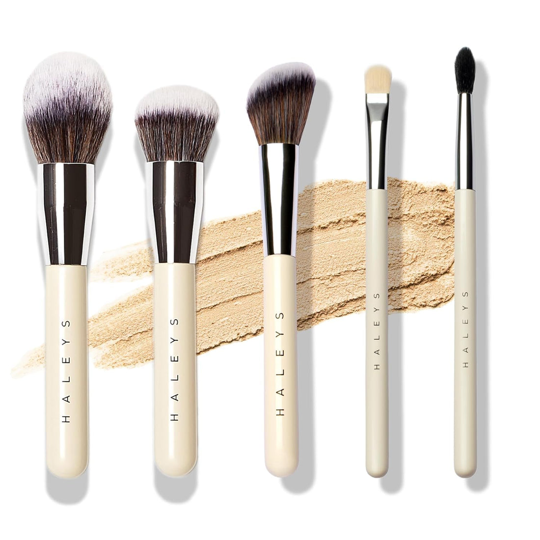 HALEYS Makeup Brush Set 5 pcs: Soft, Streak-free, Perfect Blending, Buff, Blurs and Smooth, Premium Luxury Vegan Bristles, For Liquid, Cream or Powder, Vegan, Cruelty-free, Sustainable Wood