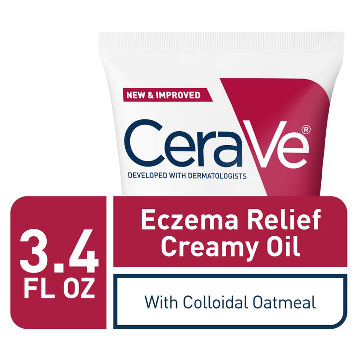 CeraVe Eczema Relief Creamy Body Oil, Eczema Calming Cream With Colloidal Oatmeal & Safflower Oil For Dry Skin & Itchy Skin Relief, Steroid Free & Paraben Free, 3.4 Ounce