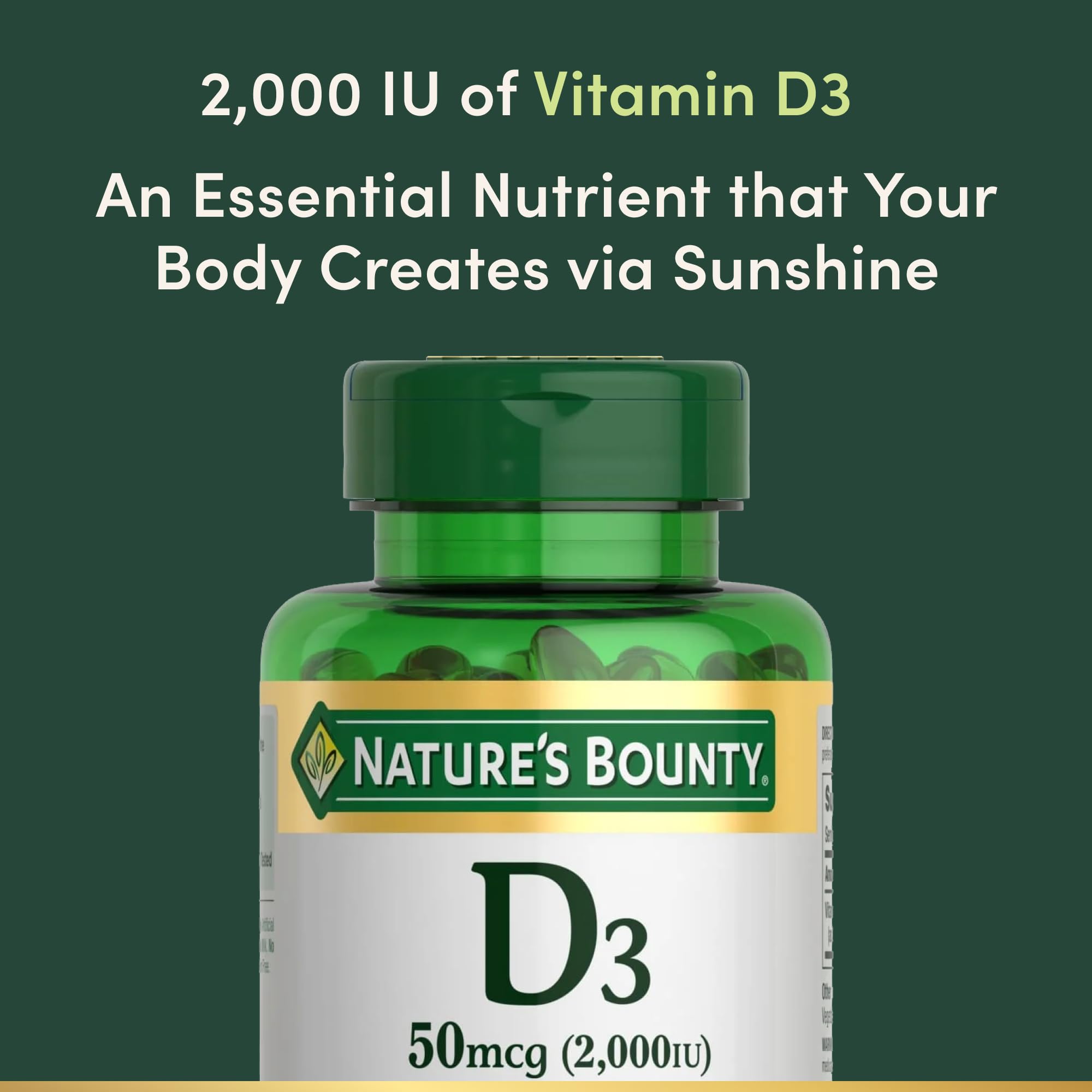 Nature's Bounty Vitamin D3 2000 IU | Supports Immune Health, Calcium Absorption & Bone Strength | Essential for Healthy Bones | Non-GMO, No-Gluten | 350 Softgels, 1 Serving Per Day for Daily Health