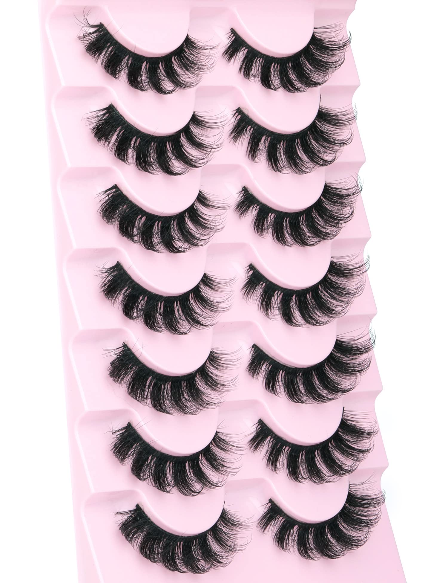Mink Lashes Fluffy Wispy Lashes Natural Look 3D False Eyelashes D Curl Russian Strip Lashes 7 Pairs Short Fake Eyelash Pack by EYDEVRO