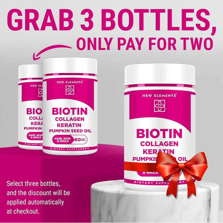 Biotin Supplement 10000mcg with Collagen Peptides Keratin and Pumpkin Seed Oil for Hair Skin and Nails | Hair Growth Supplement for Women & Men | Biotin and Collagen Supplements for Hair Loss