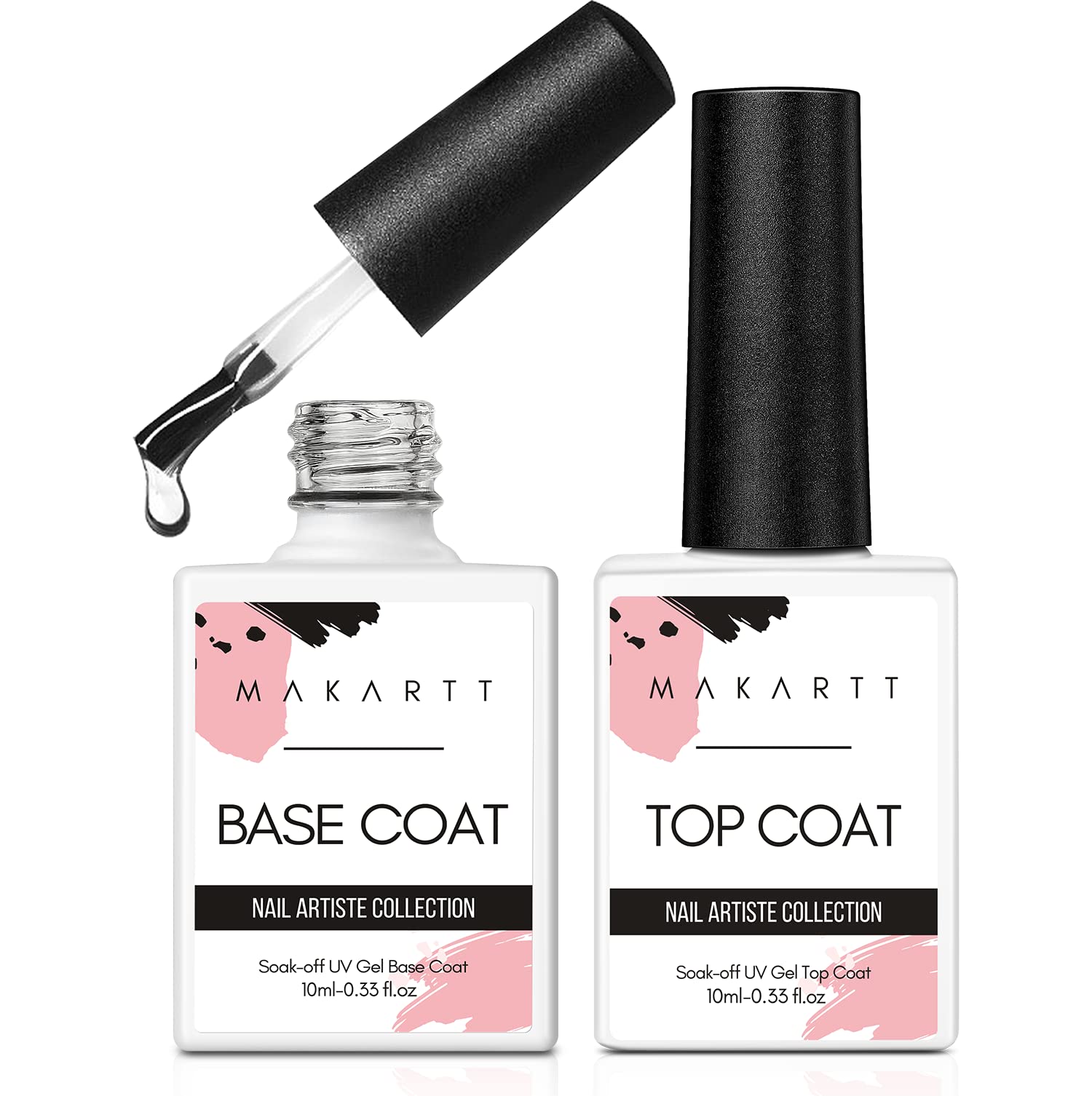 MAKARTT No Wipe Top and Base Coat Kit 10 ML/PC Soak Off Fast Curing with UV LED Lamp Gel Base Top Coat Nail Polish with Gift Box