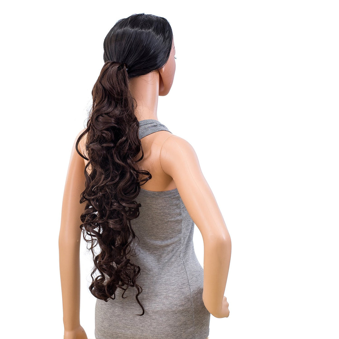 SWACC SWACC 24-Inch Long Messy Curls Claw Clip Ponytail Extensions Synthetic Clip in Drawstring Curly Ponytail Hairpiece Jaw Clip Hair Extensions (Dark Brown-4#)
