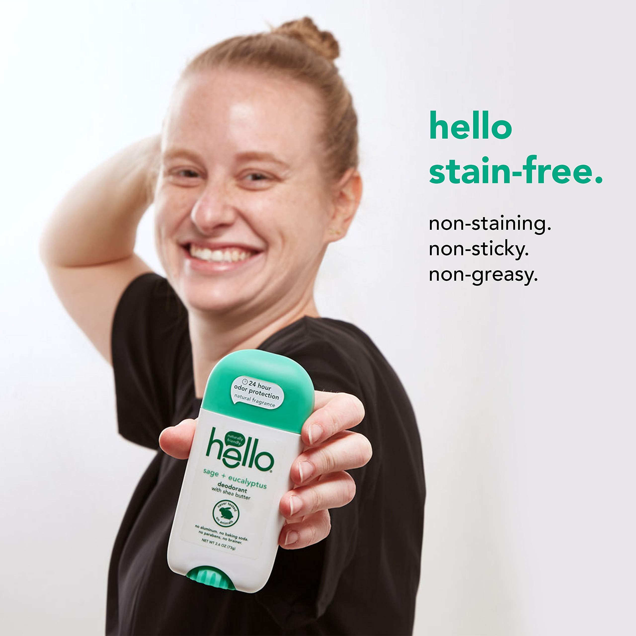 hello White Sage + Eucalyptus Deodorant With Shea Butter for Women + Men, 24 Hour Odor Protection, No Aluminum + No Baking Soda, Vegan & Parabens Free, 2.6oz, 3 count