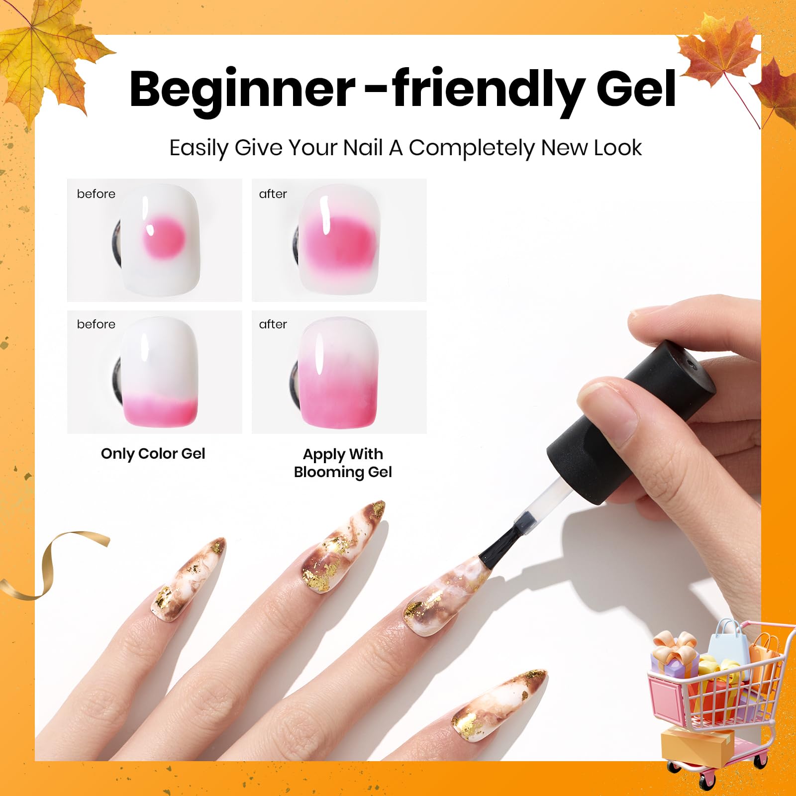 Beetles Blooming Gel 15ml Clear Uv Led Blossom Halloween Gel Polish for Spreading Effect Marble Natural Stone Watercolor Floral Print Soak off Diy Nail Art Design Manicure Gift for Women