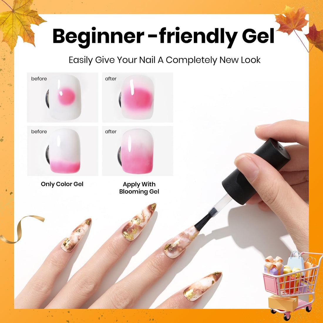 Beetles Blooming Gel 15ml Clear Uv Led Blossom Halloween Gel Polish for Spreading Effect Marble Natural Stone Watercolor Floral Print Soak off Diy Nail Art Design Manicure Gift for Women