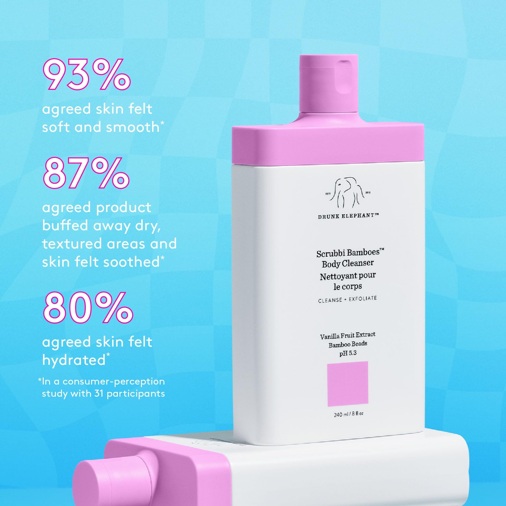 Drunk Elephant Scrubbi Bamboes Body Cleanser - 240 ml/8 fl oz - Sulfate-Free Body Scrub Wash - Clean Clinical Skincare - Cruelty-Free - Dermatologist Tested - Free of Essential Oils, Silicones, SLS