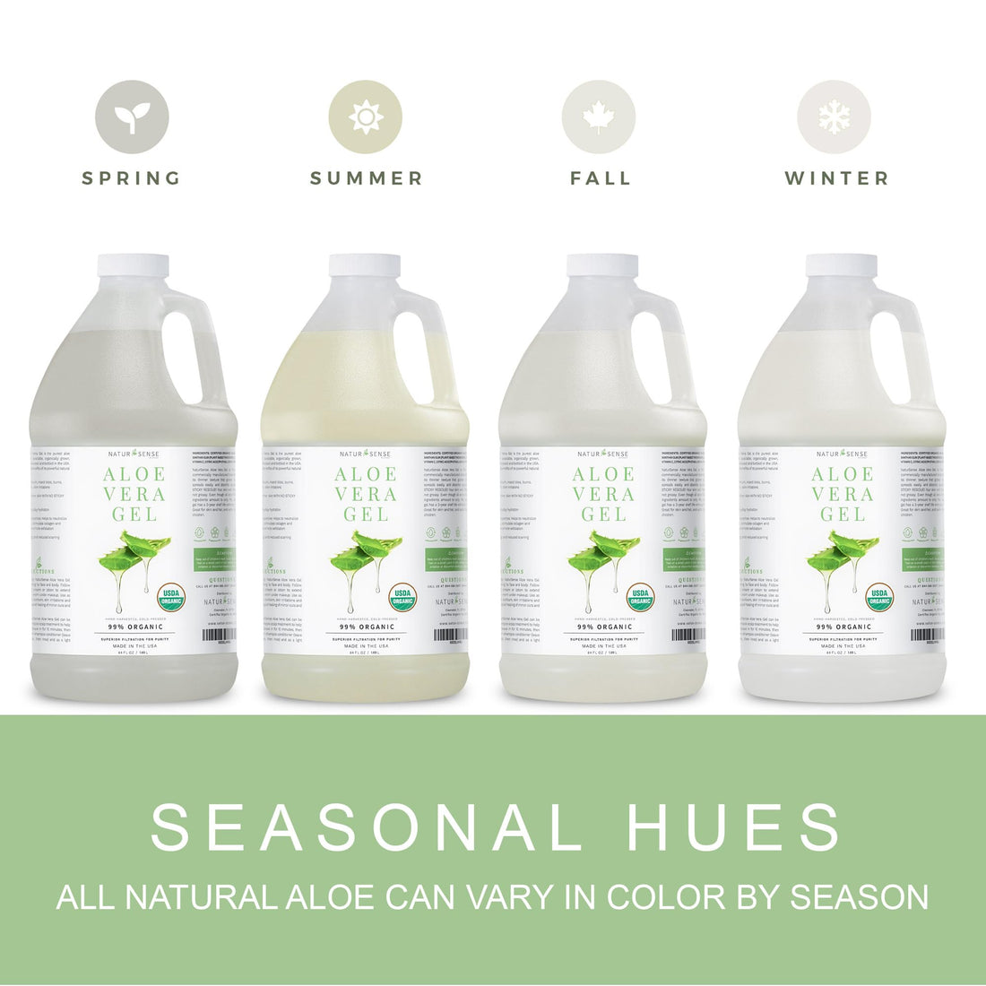 NTRSNS NaturSense Organic Aloe Vera Gel from 100% Pure Aloe. Great for Hair, Scalp, Face, Dry Skin, Acne, Sunburn, Sensitive Skin. Unscented, USDA Certified, 64 oz.