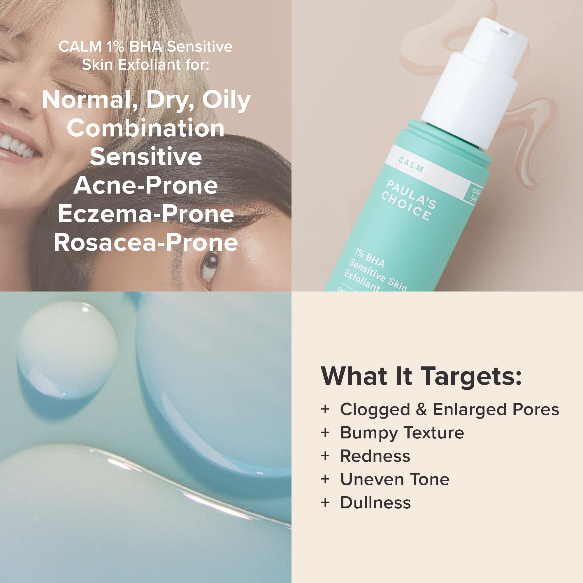 Paula’s Choice CALM 1% Sensitive Skin BHA Exfoliant, Salicylic Acid Lotion for Large, Clogged Pores, Calms + Soothes Redness, Suitable for Rosacea-Prone & Eczema-Prone Skin, Fragrance-Free, 3.3 Fl Oz