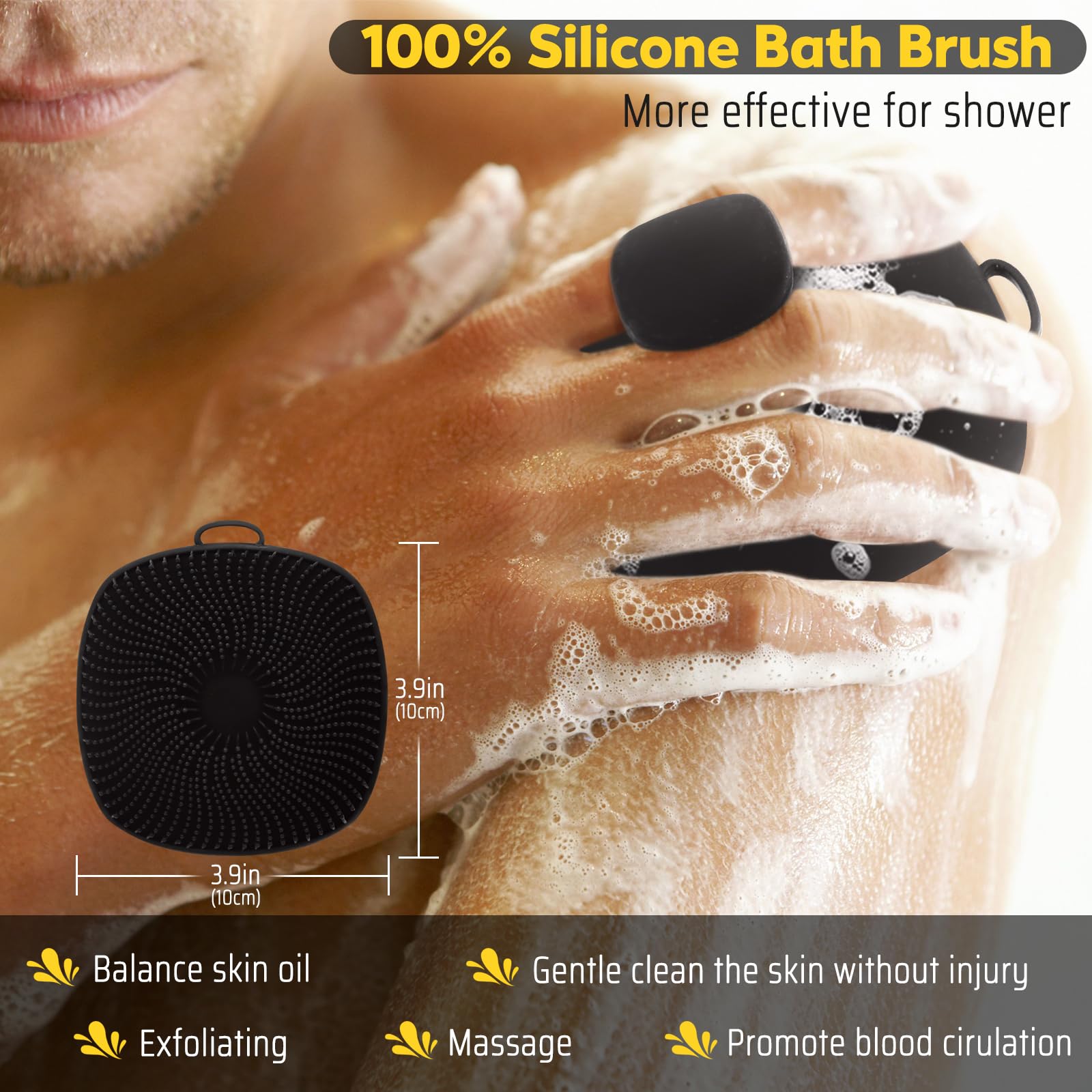 VWMYQ Silicone Body Scrubber Men, New Upgrade Richer Foam and Effective Cleaning, Premium Silicone Scrubber w/Ergonomic No-Slip Handle, Long-Lasting & Easy to Clean