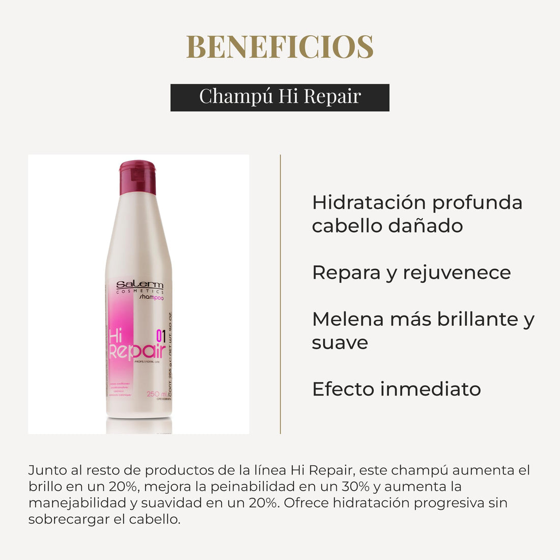 SALERM - Repair Shampoo - Hi Repair Shampoo - 250 ml - Deep Hydration for Damaged Hair - Repairs and Rejuvenates - Shinier and Softer Hair - Immediate Effect